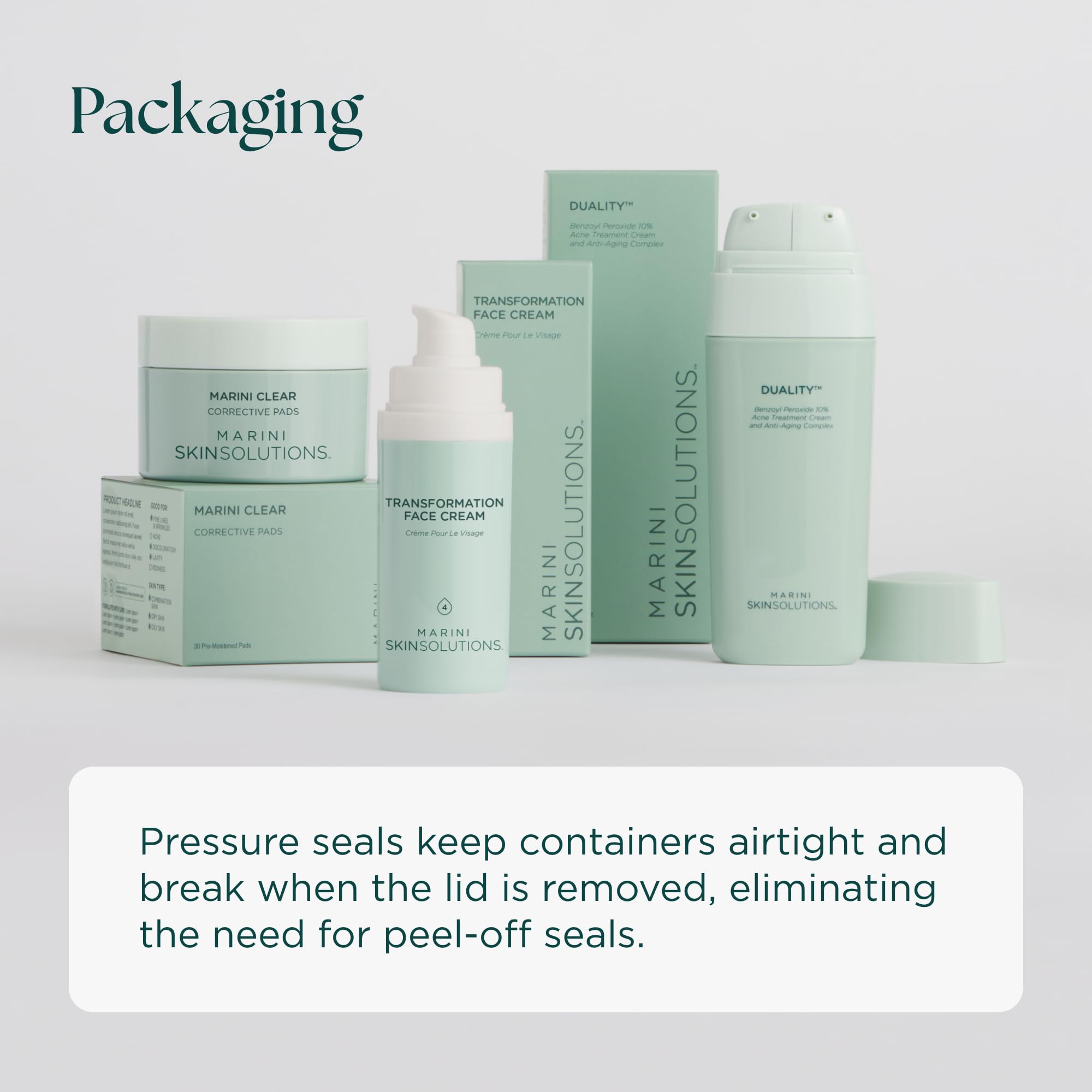 Marini SkinSolutions cruelty-free packaging — branding emphasis on ethical skincare.