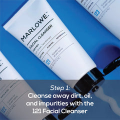 MARLOWE No102 Signature Facial Cleanser bottle illustrating daily cleansing benefits