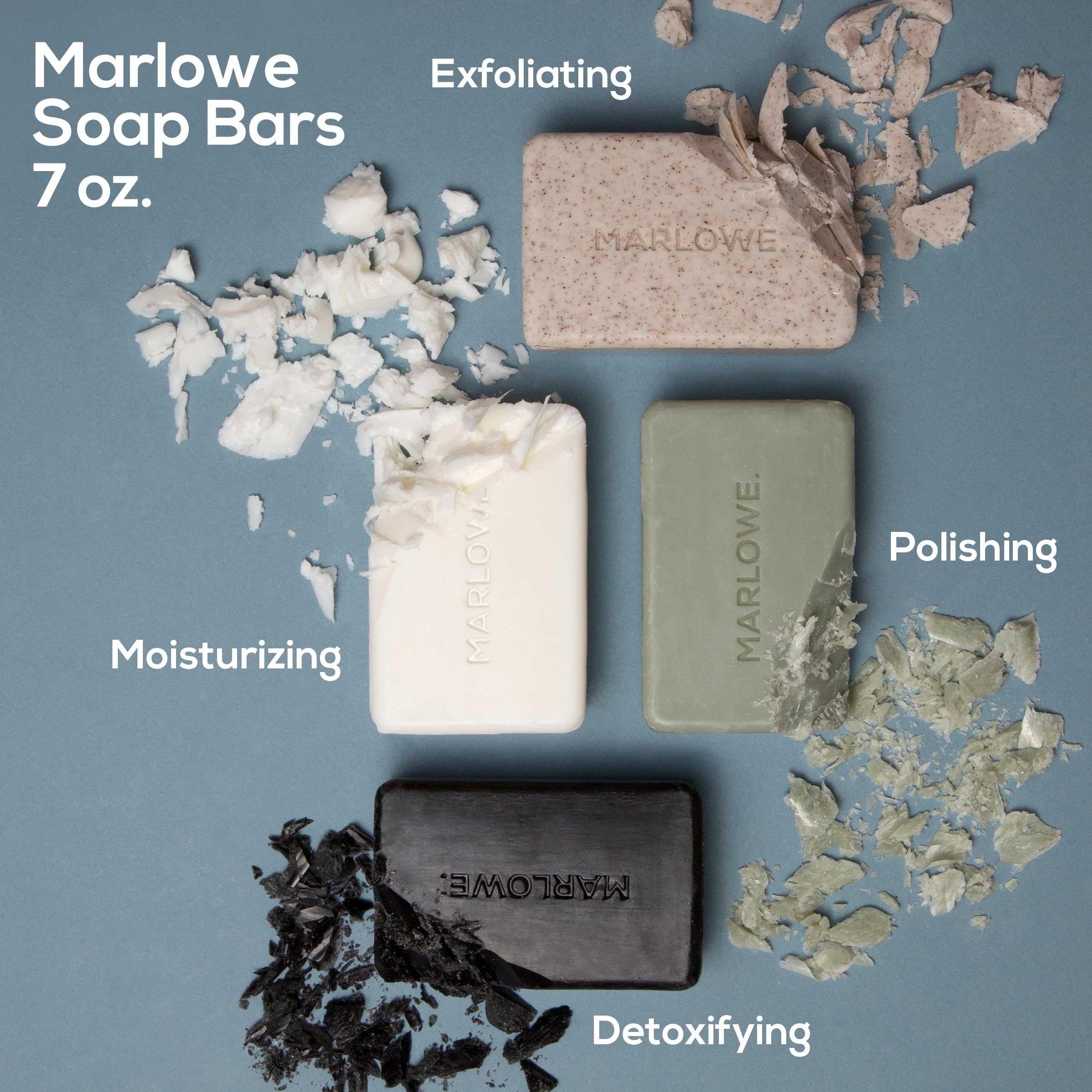 MARLOWE charcoal soap wrapped eco-packaging emphasizes sustainable packaging.