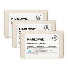 MARLOWE No. 102 bar unwrapped, exfoliating texture for smoother skin.