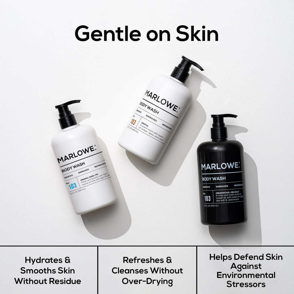Marlowe No. 103 moisturizing wash leaves skin soft after shower.