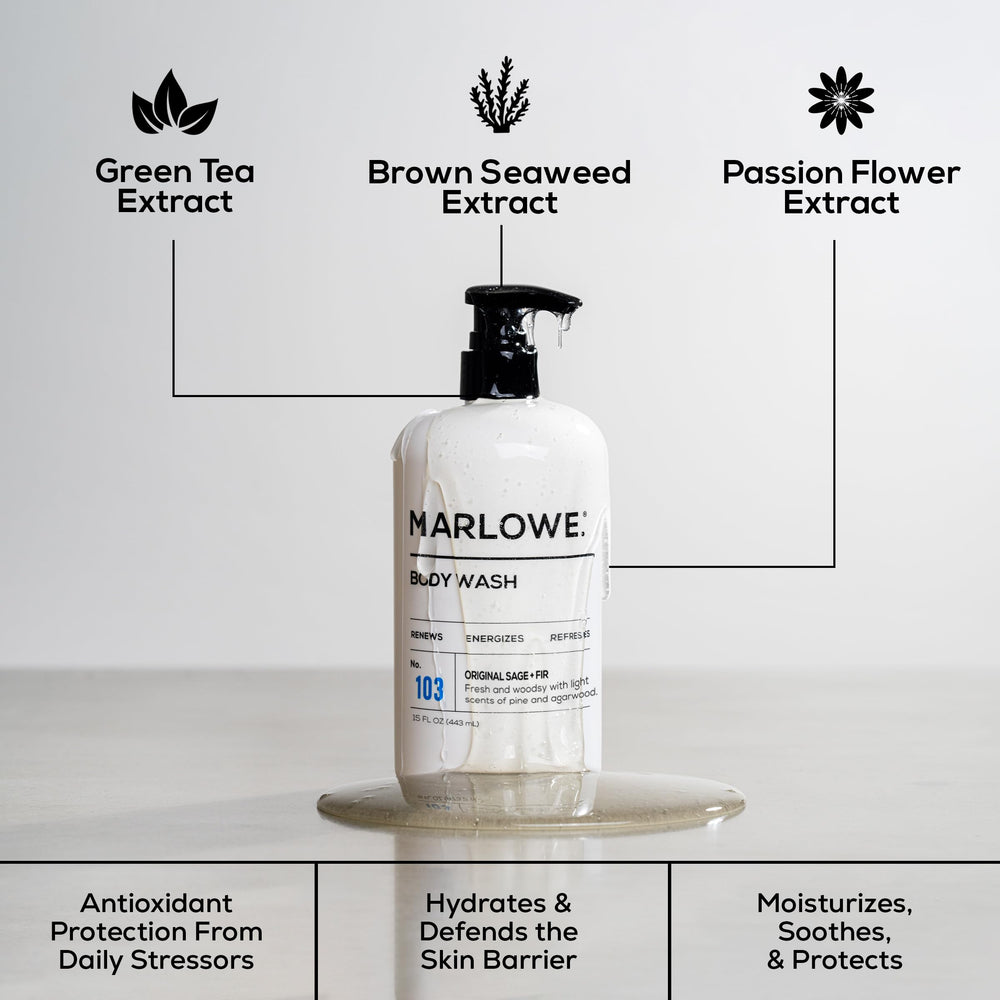 Marlowe No. 103 original scent bottle highlighting pine and agarwood aroma.