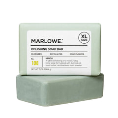 Packaging of MARLOWE No. 108 soap bar emphasizes sustainability for eco-conscious buyers.