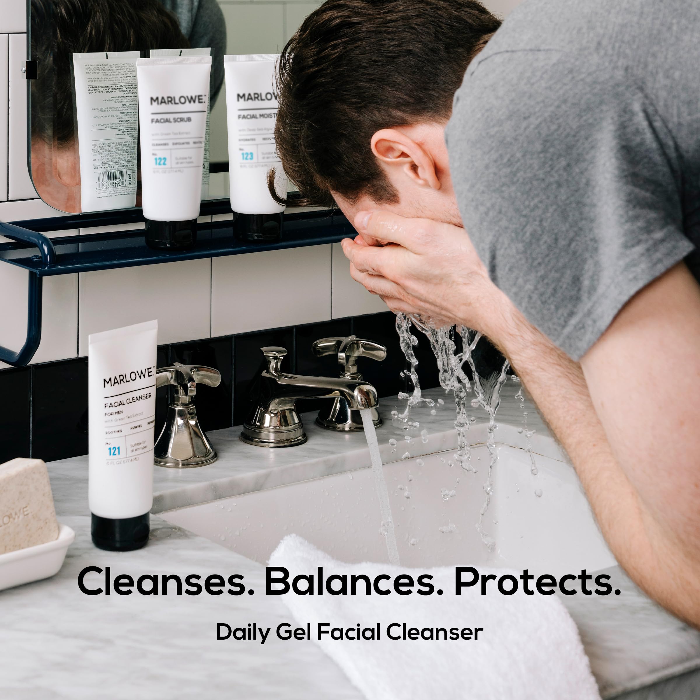 MARLOWE No. 121 face wash with foamy texture for thorough cleansing.