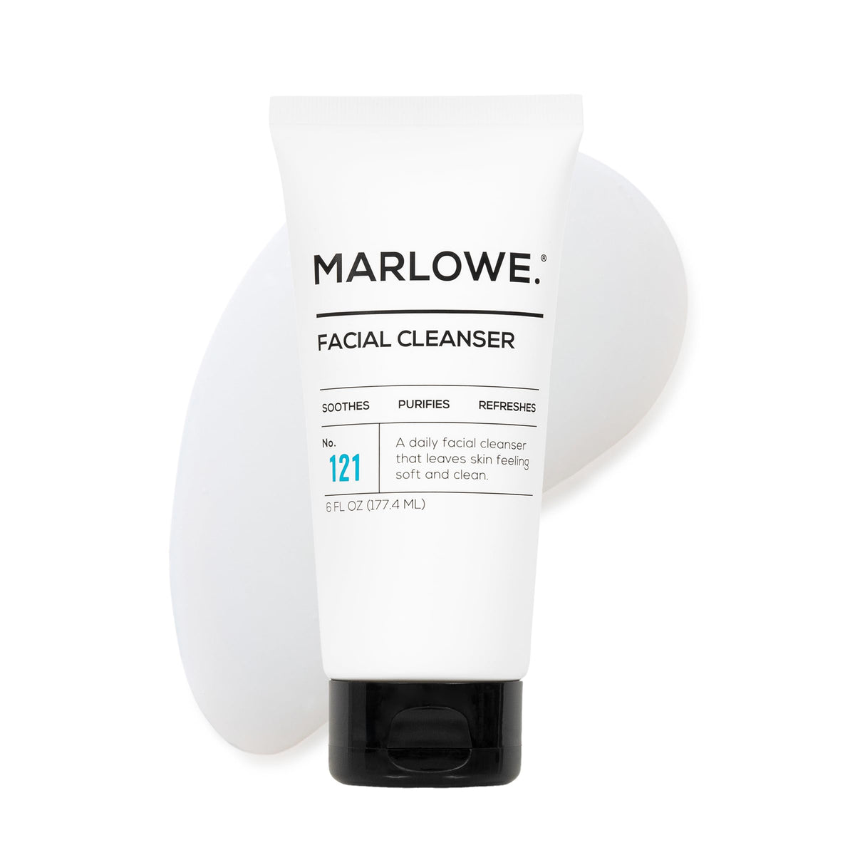 MARLOWE No. 121 facial cleanser bottle pour promotes clean skin and fresh feel.