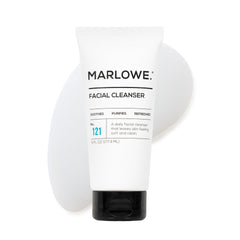 MARLOWE No. 121 facial cleanser bottle pour promotes clean skin and fresh feel.