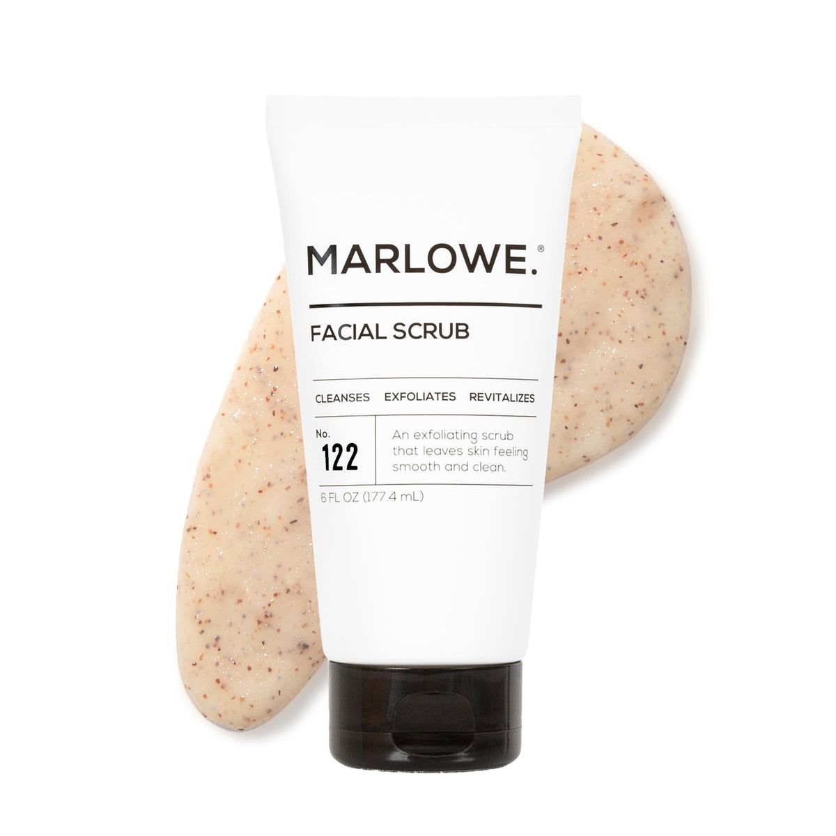 MARLOWE No.122 Facial Scrub jar showing the product with smooth exfoliation for refreshed skin