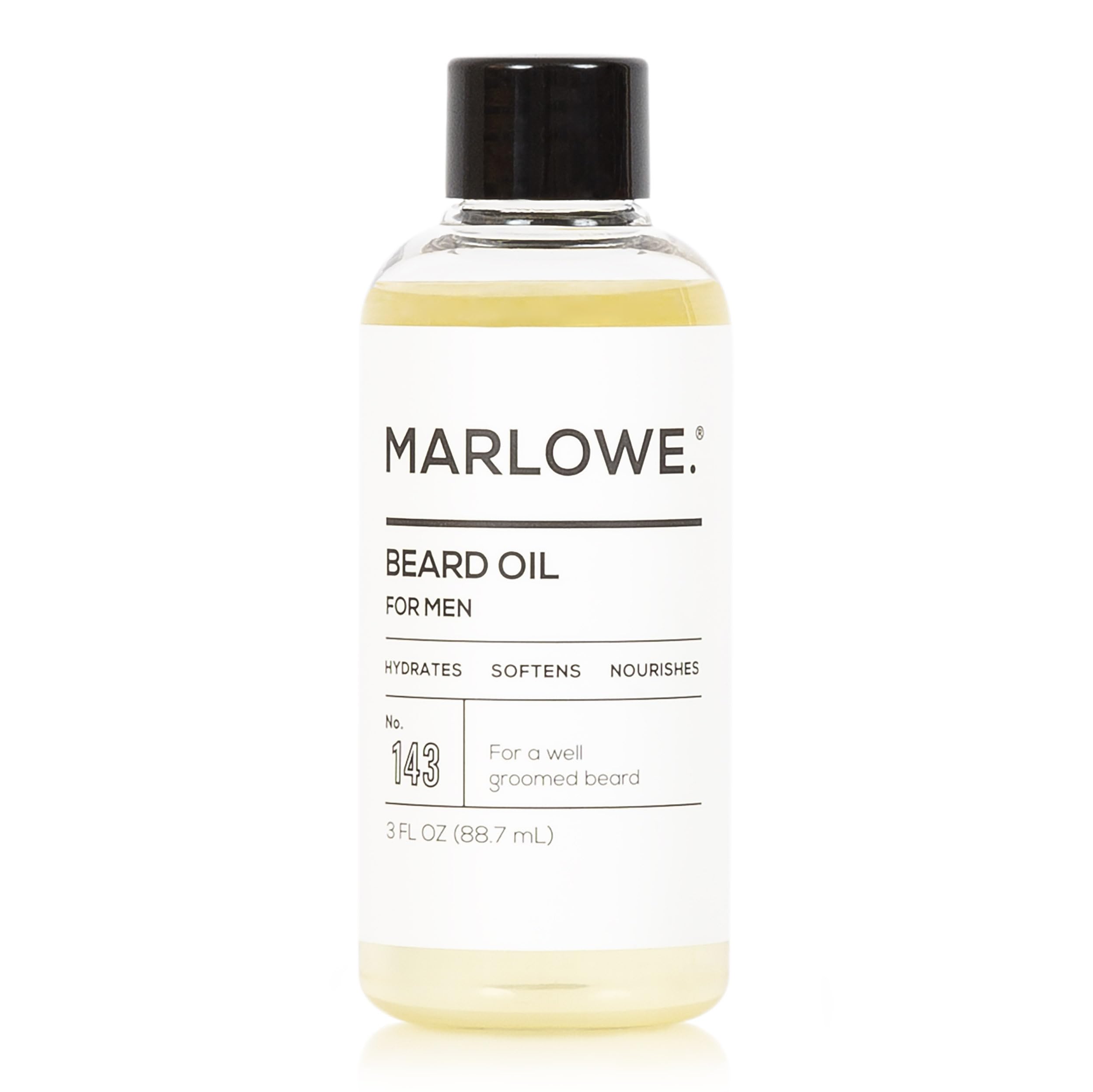 MARLOWE No. 143 Beard Oil bottle with dropper providing fragrance-free hydration.
