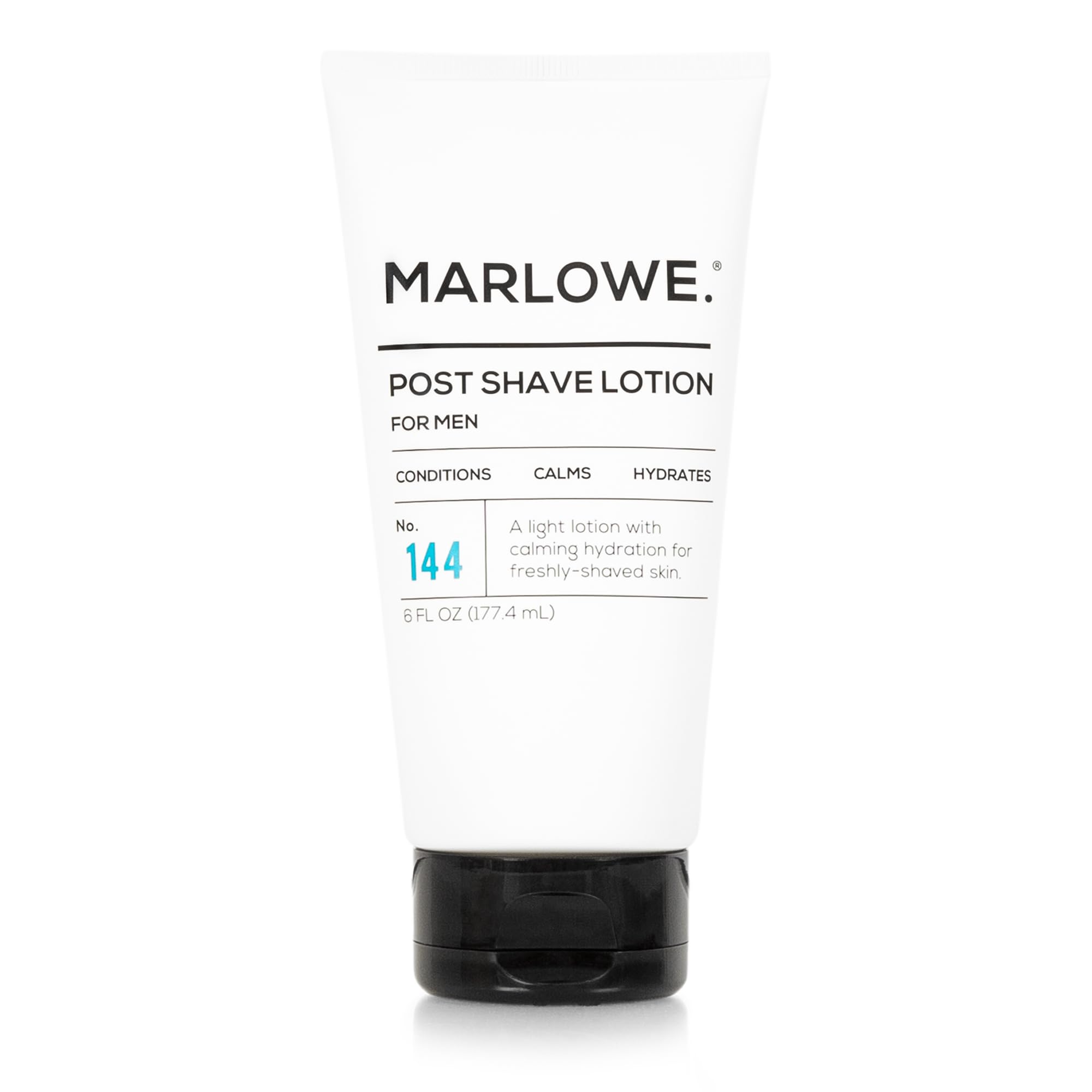 MARLOWE No.144 post shave lotion bottle highlights hydrating aftercare for freshly shaved skin