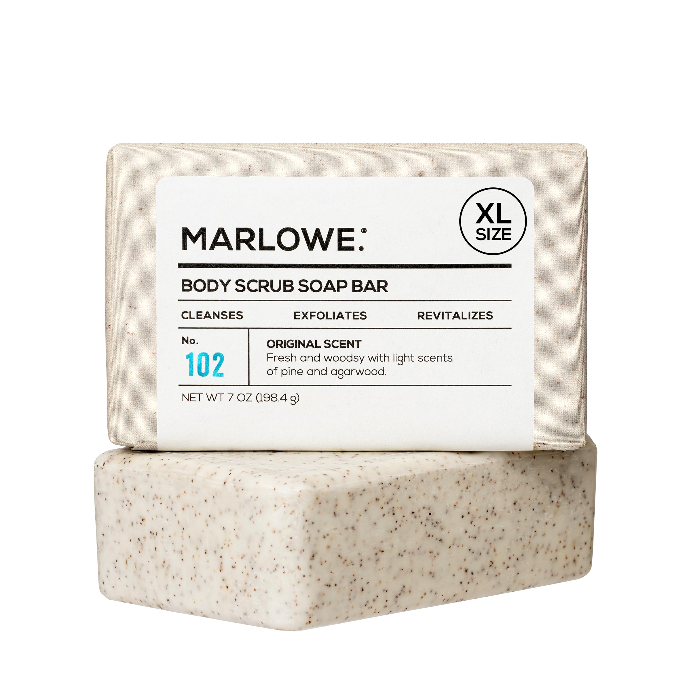 MARLOWE No 102 body scrub bar front view for smoother skin prep