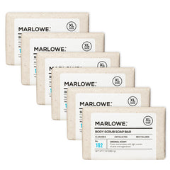 MARLOWE No. 102 scrub bar closeup highlighting gritty exfoliation for smoother skin.