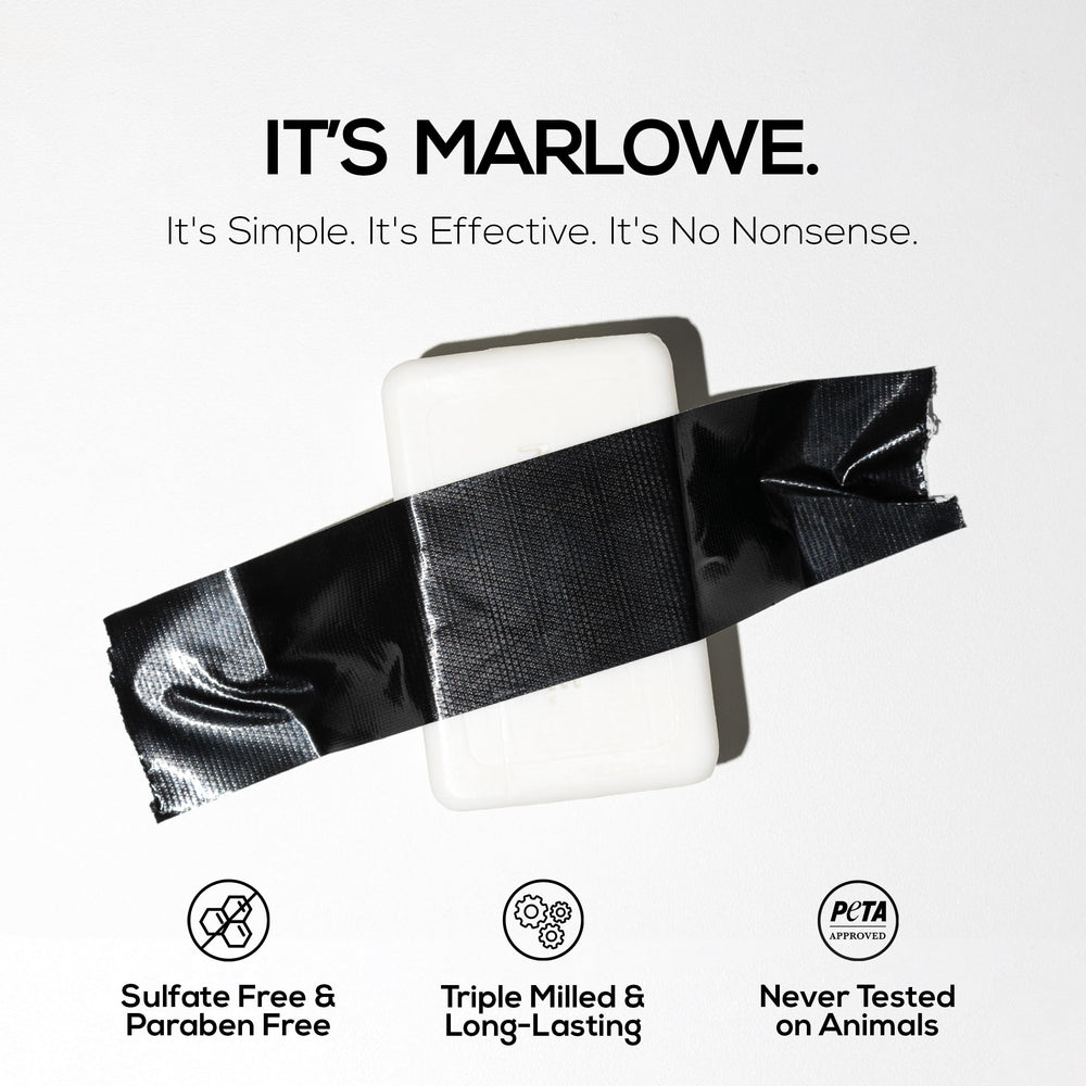 Marlowe No.105 wood-sage-fir scent detail evokes fresh masculine spa-like aroma.