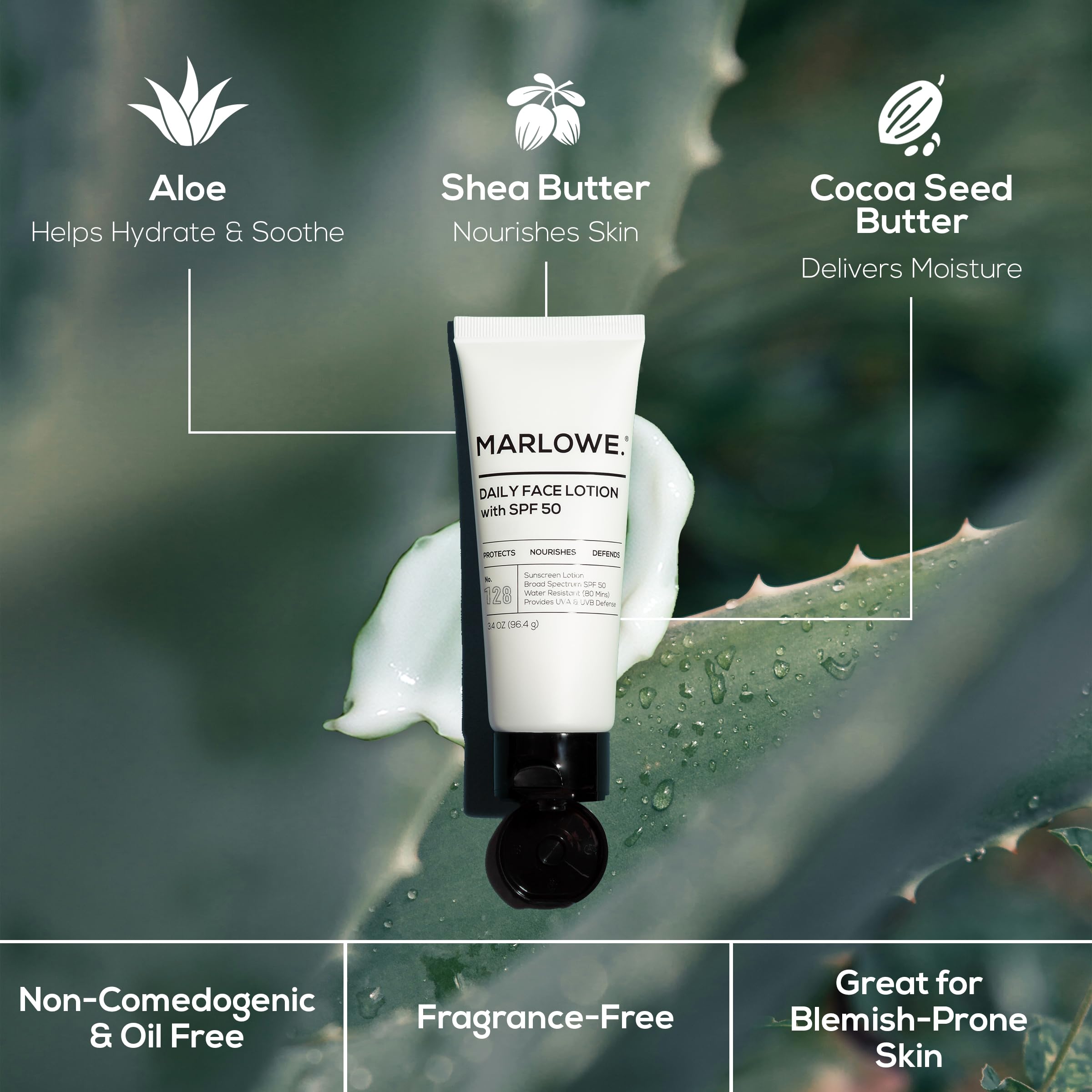 MARLOWE. No. 128 SPF 50 being applied for easy daily hydration