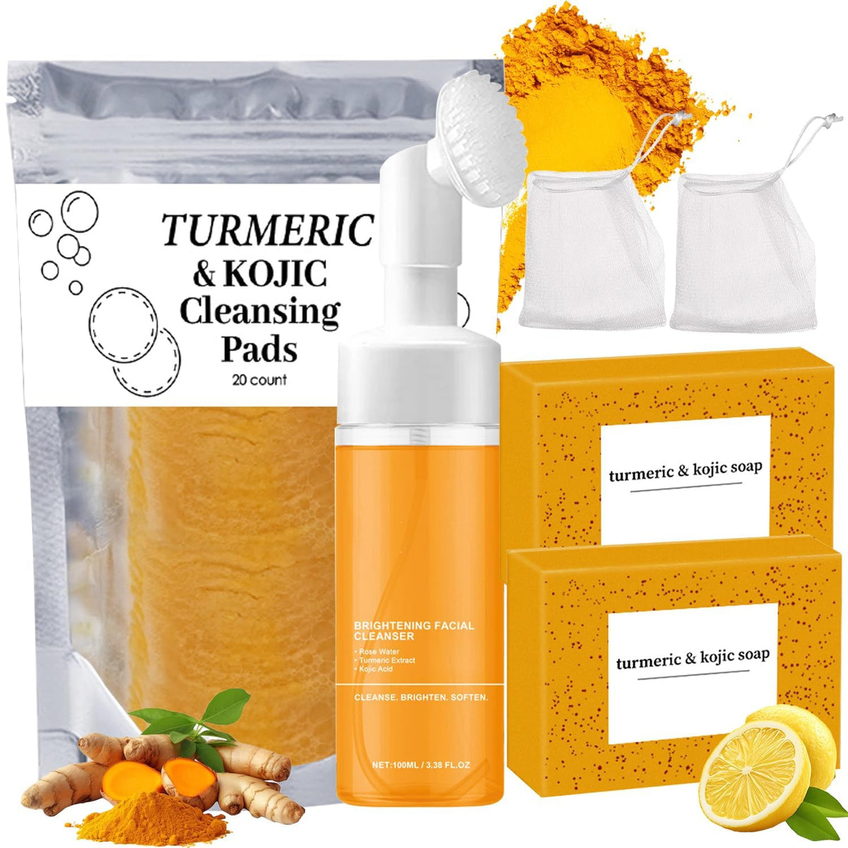 MAROJEIF turmeric face wash with brush for gentle cleansing and soft skin