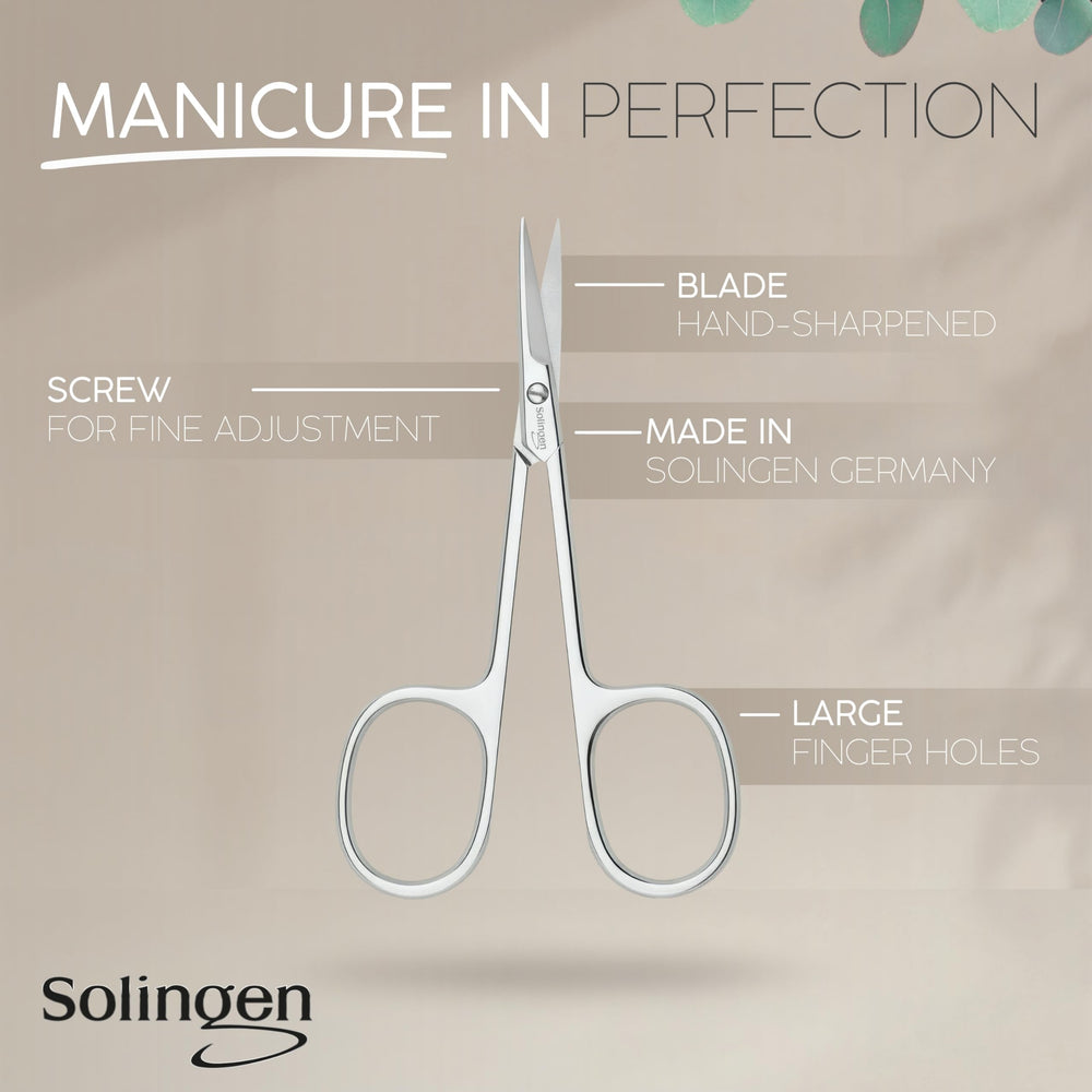 marQus Solingen curved cuticle scissors in action trimming nails and cuticles with ease.