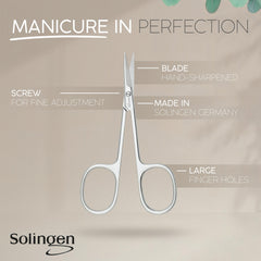 marQus Solingen curved cuticle scissors in action trimming nails and cuticles with ease.