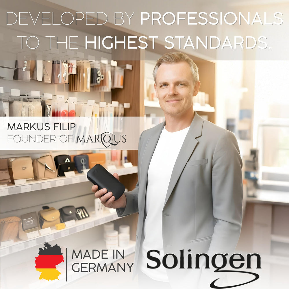 marQus Solingen curved cuticle scissors shaping lashes for clean grooming.
