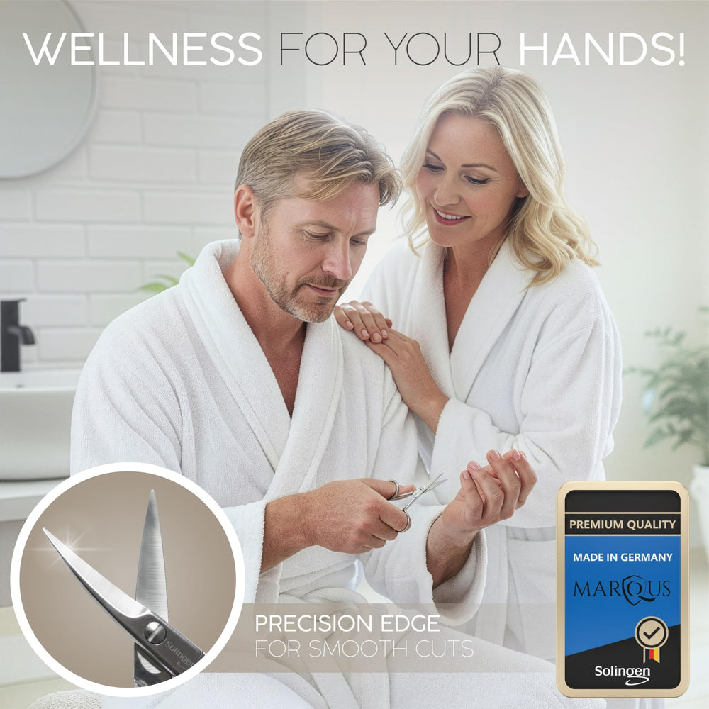 marQus Solingen curved cuticle scissors crafted from high-density German steel.