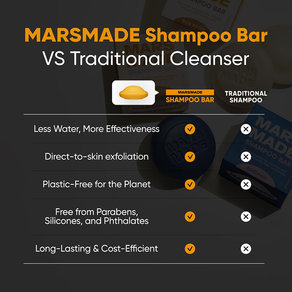 Mars Made barra champú sin sulfatos ni siliconas cuida el cabello.