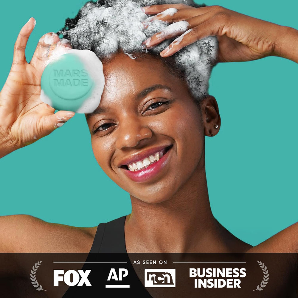 Mars Made Centella shampoo bar eucalyptus-fragrance image conveys cool, invigorating scent during wash.