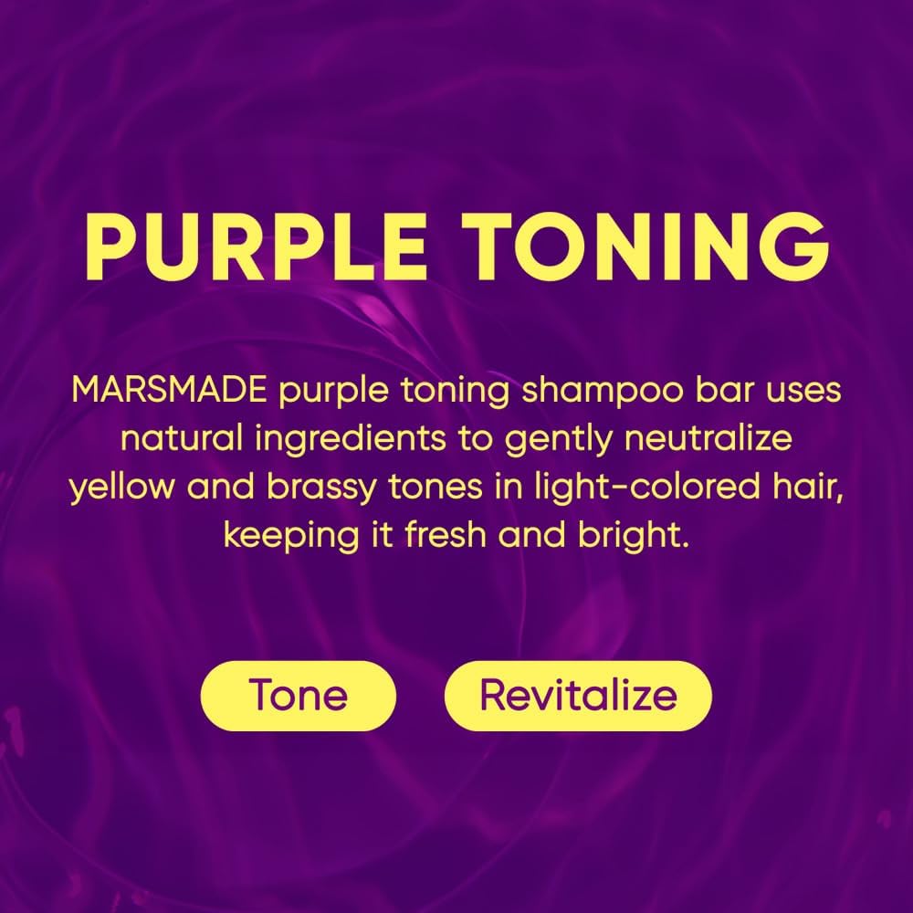 Mars Made Purple Toning Bar packaging emphasizes sustainable, bottle-free design.