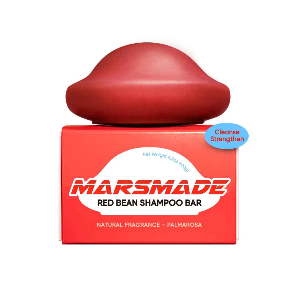 Mars Made Red Bean Shampoo Bar packaging highlights a 120g solid shampoo for plastic-free care.