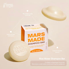 MARS MADE Rice Water Shampoo Bar 2.0 hair-gloss shot highlights sleek, shiny strands