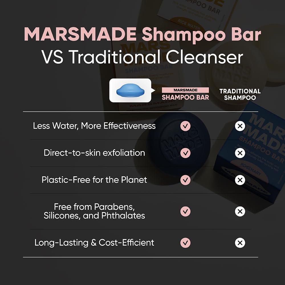 Mars Made Rosemary Shampoo Bar 2.0 rich lather image conveys thorough cleansing.