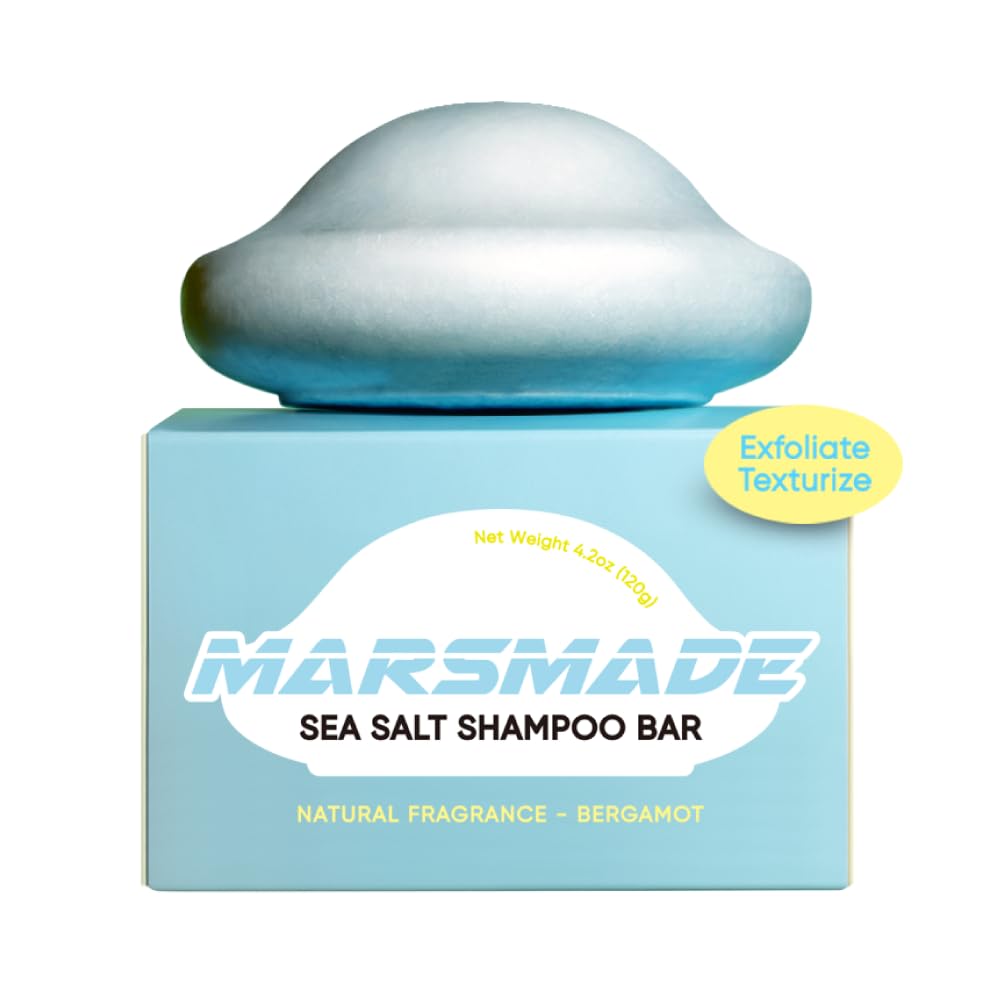 Mars Made Sea Salt Shampoo Bar 2.0 front view shows bottle-free cleansing for all hair types