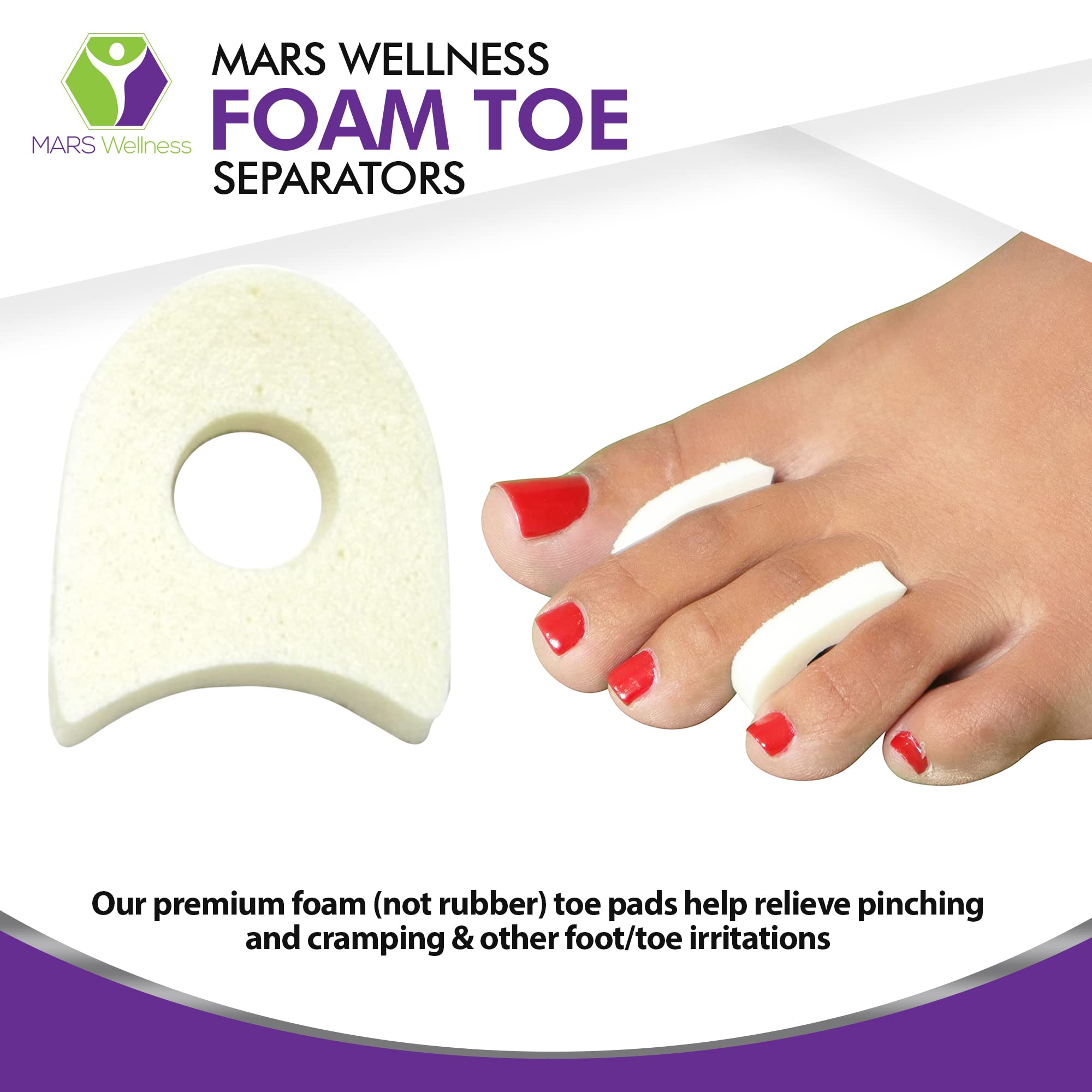 MARS WELLNESS foam toe spacers between toes provide low-profile relief under shoes