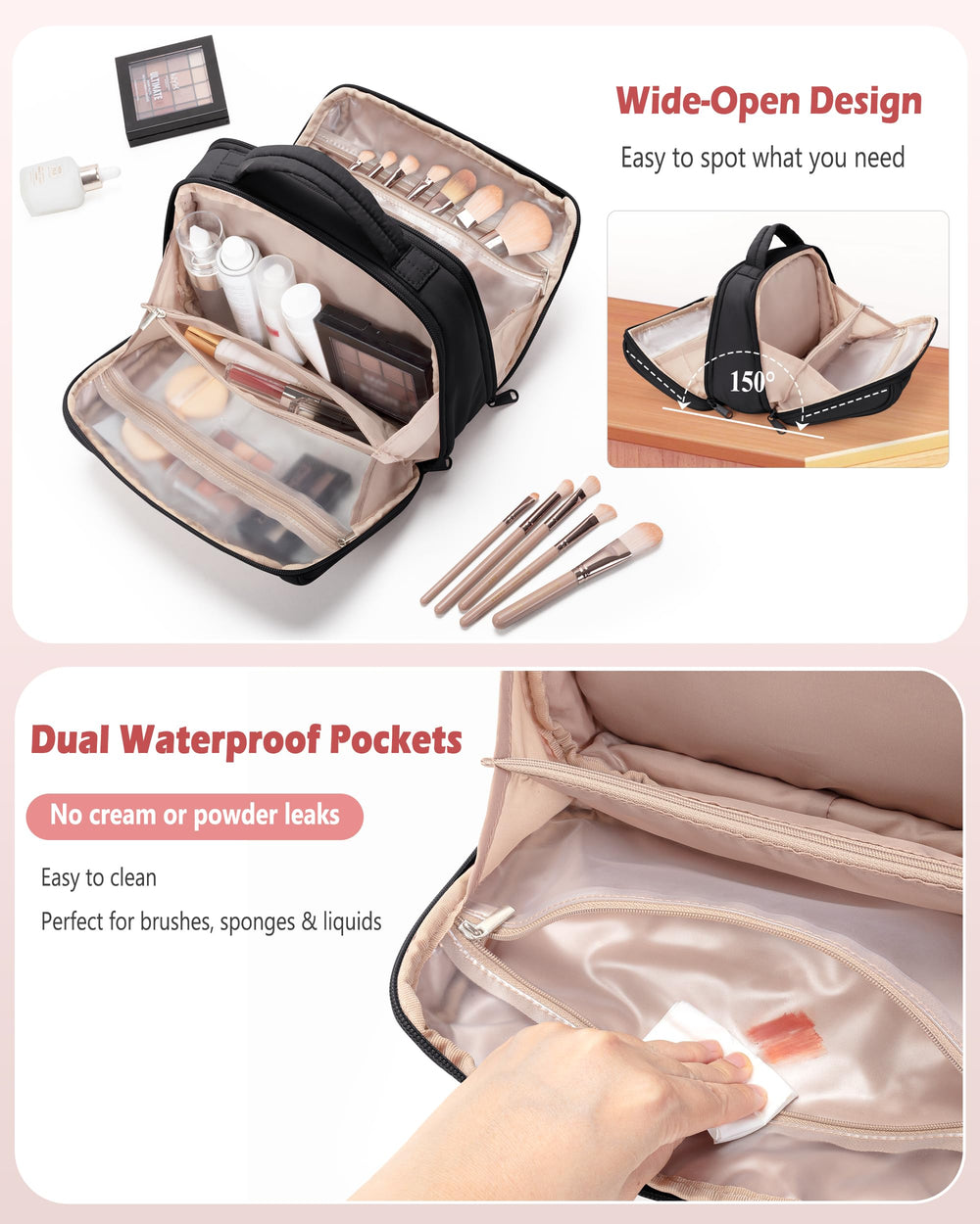 Marscamd Puffy cosmetics organizer waterproof pockets protect damp items on trips.