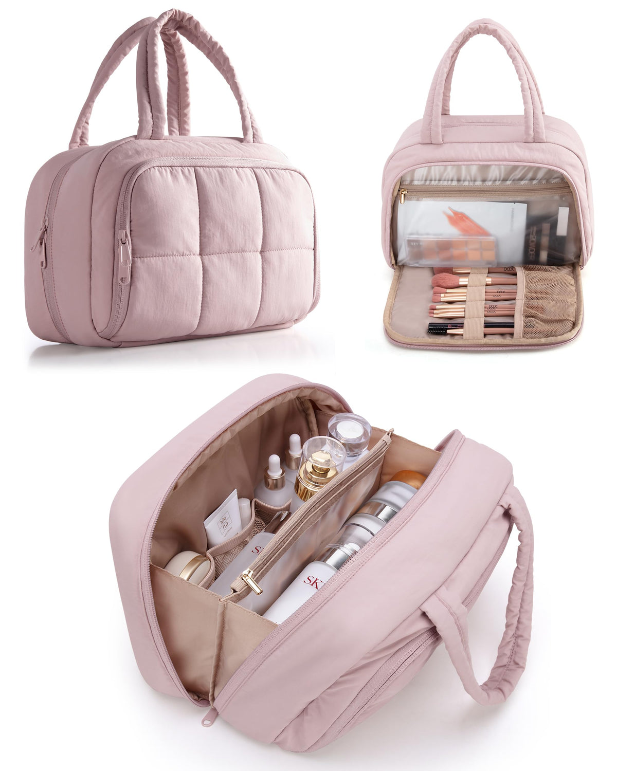 Marscamd travel toiletry bag pink with hanging hook keeps essentials accessible.