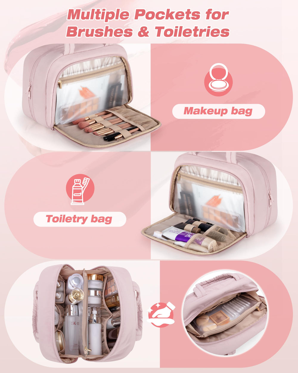 Marscamd travel toiletry bag middle waterproof pocket seals moisture and odors.