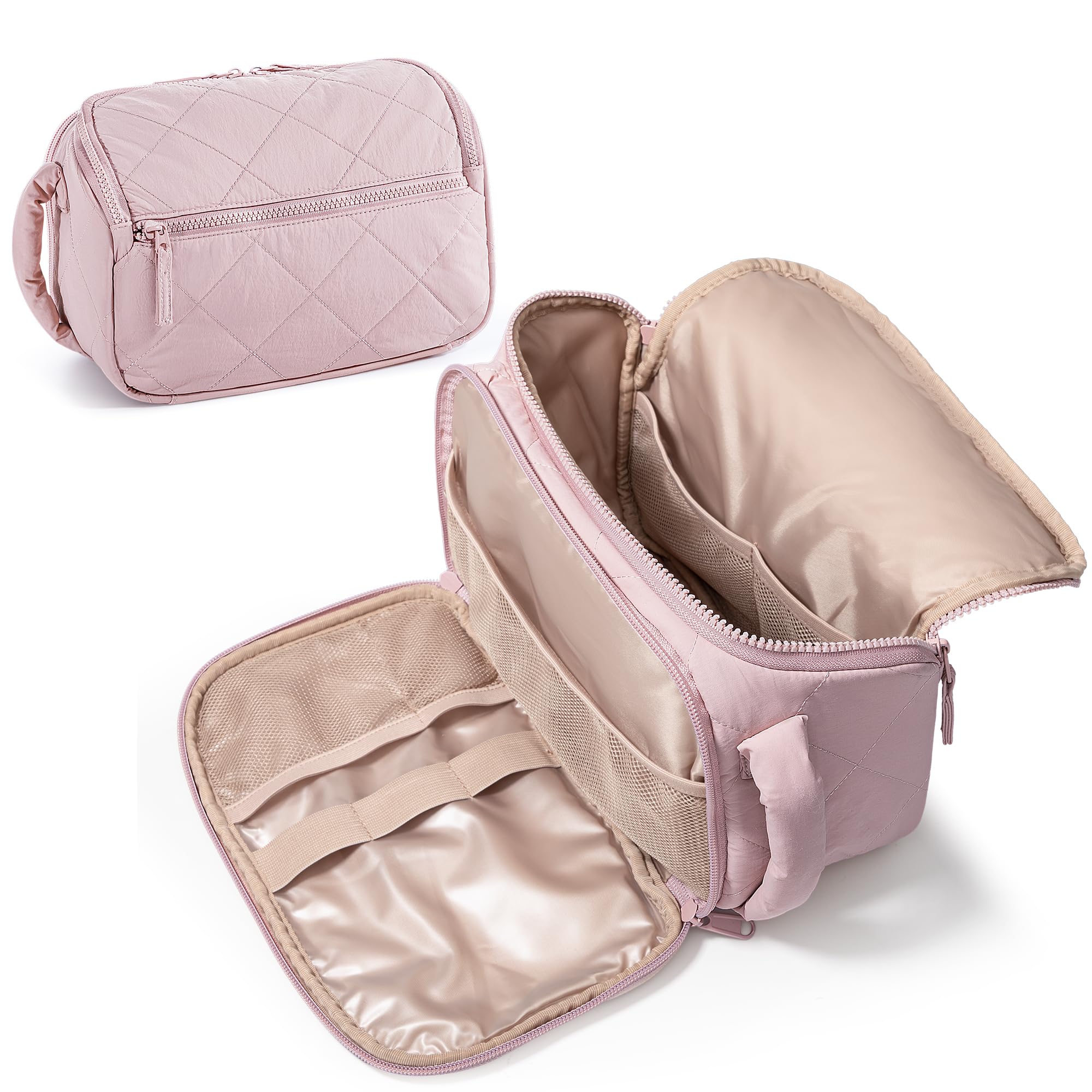 Marscamd travel toiletry bag pink front showing handy handle for easy grab-and-go packing