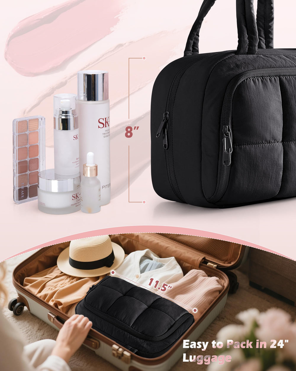 Marscamd Travel Toiletry Bag soft Taslan fabric feels lightweight and water-repellent.