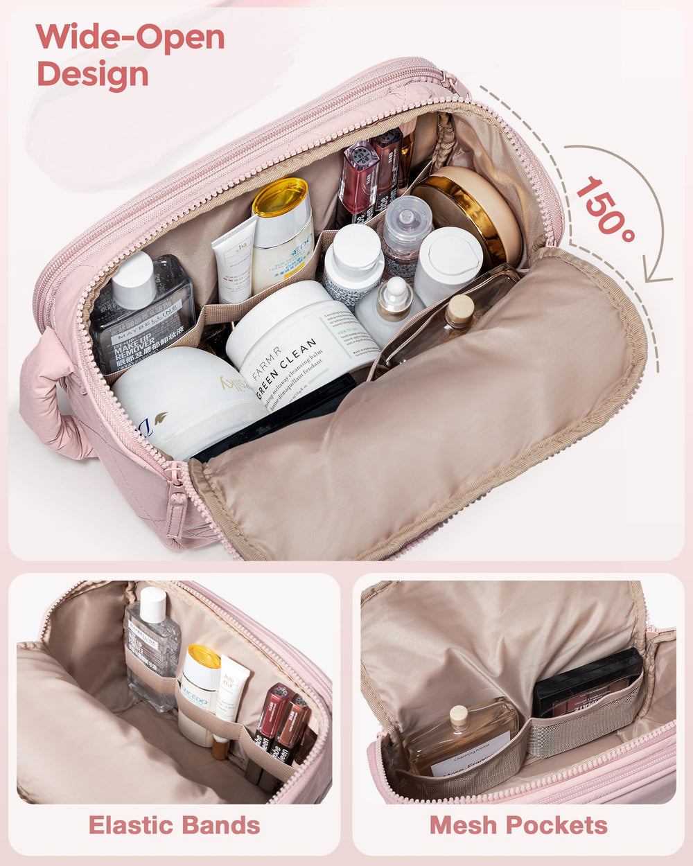 Marscamd travel toiletry bag wide open with full view of organized interior