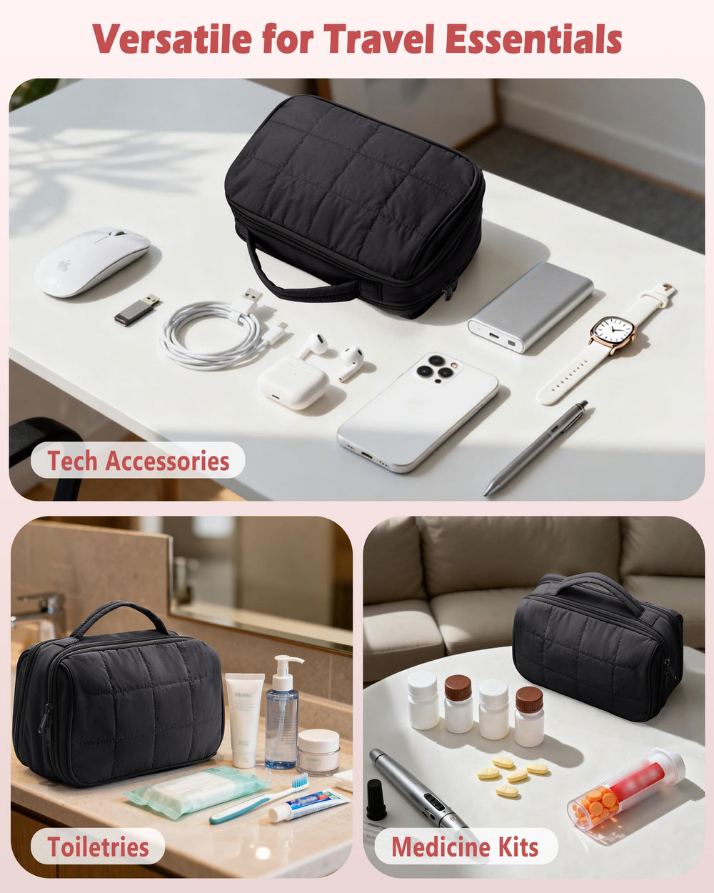 Marscamd versatile pouch doubles as makeup, toiletries, tech accessories, or medicine kit.