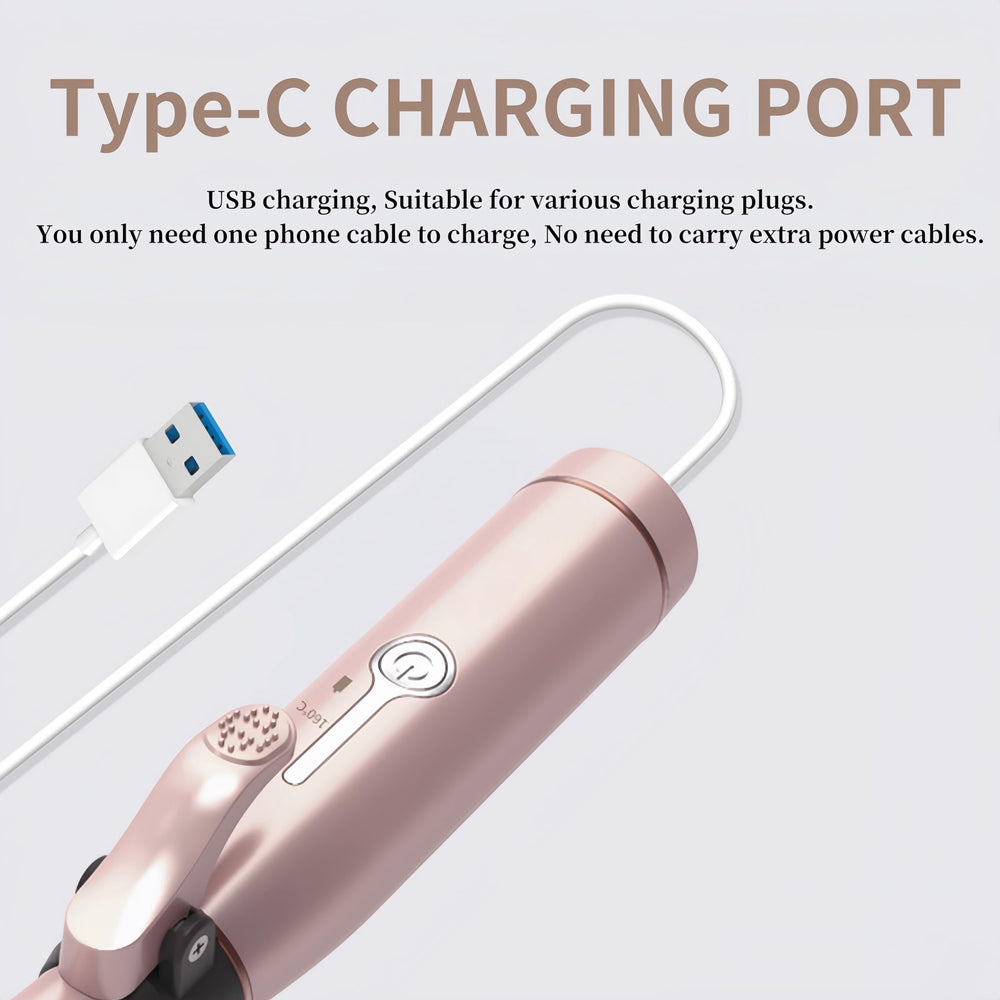 Marske mini curling iron demonstrates USB charging for cordless convenience.