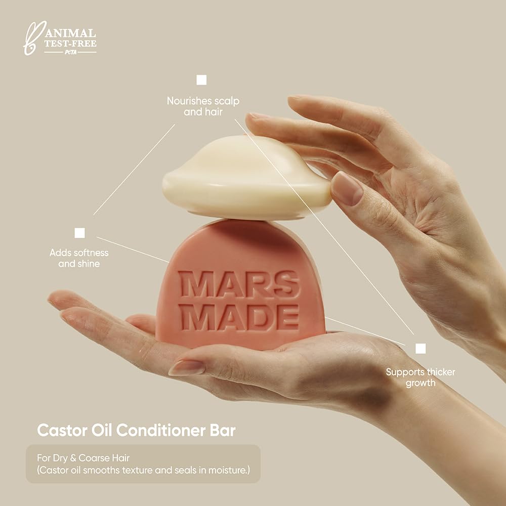 MARS MADE Castor Oil Conditioner Bar during application shows easy glide and nourishment