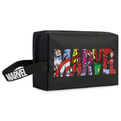 Marvel mens wash bag closed with handle for easy packing and hanging during travel