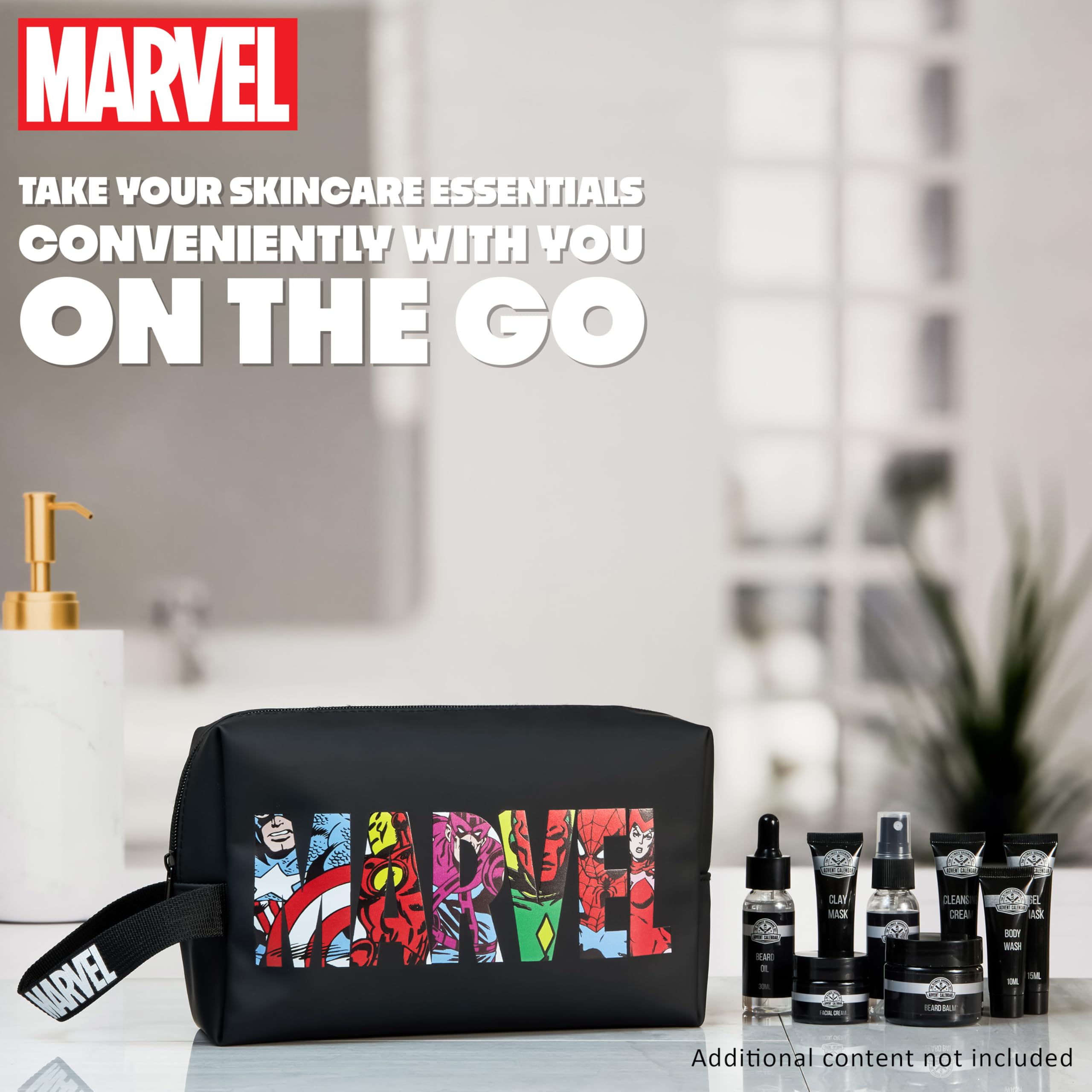 Marvel toiletry bag hanging display for bathroom storage