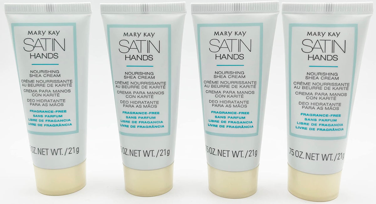Mary Kay fragrance-free Satin Hands hand cream application shows quick-absorb moisturization for dry hands.