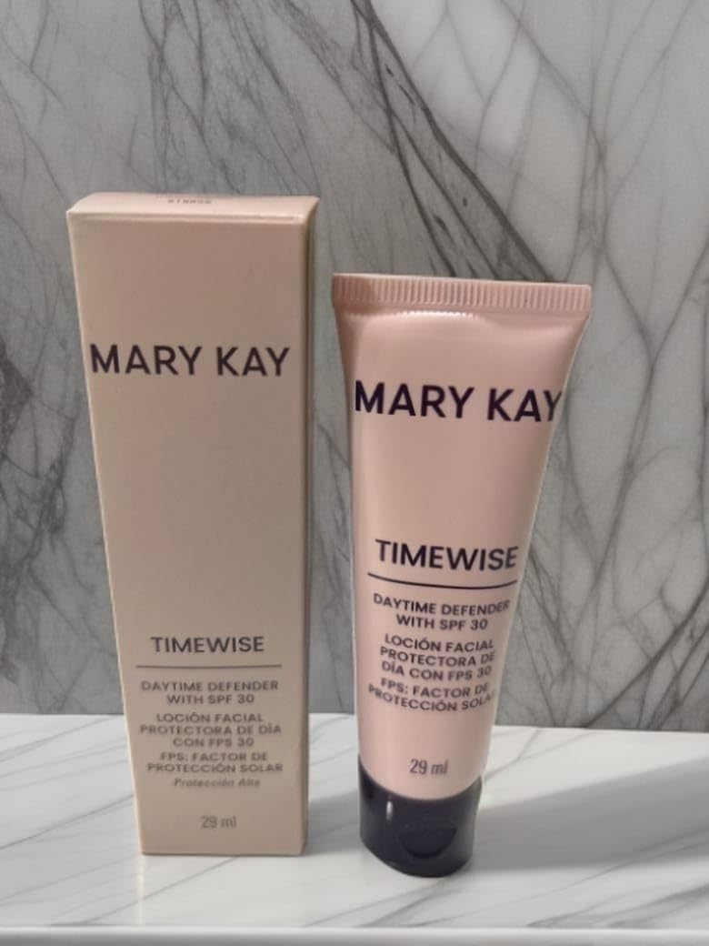 Mary Kay Timewise Daytime Lotion SPF 30 packaging highlighting trusted brand and travel-friendly design.