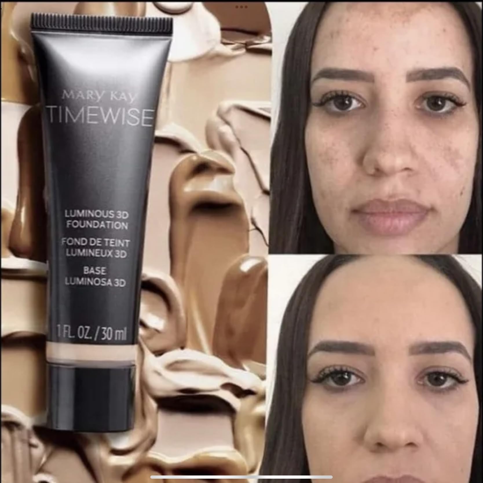 Application blend of TimeWise Luminous 3D Foundation to achieve natural finish