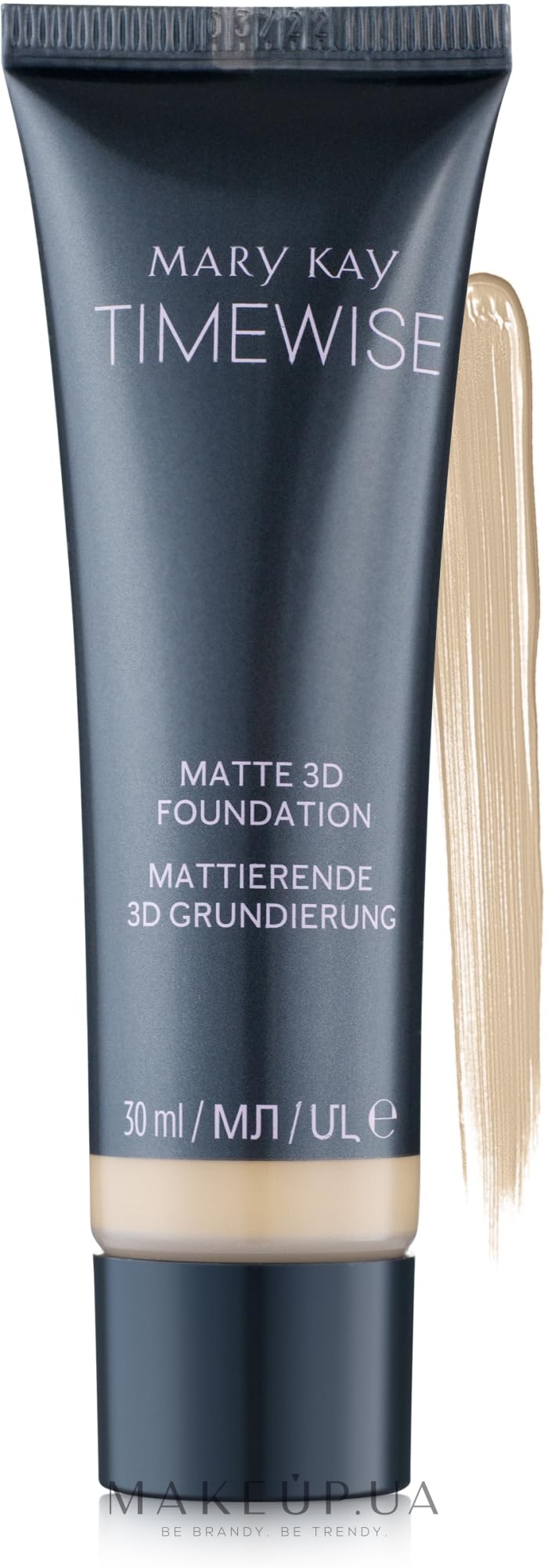 Mary Kay TimeWise Matte 3D Foundation Beige W 160 bottle shows oil-control for shine-free wear.