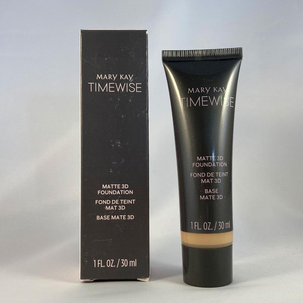 Mary Kay TimeWise Matte 3D Foundation Beige W 160 swatch demonstrates buildable coverage for a natural look.