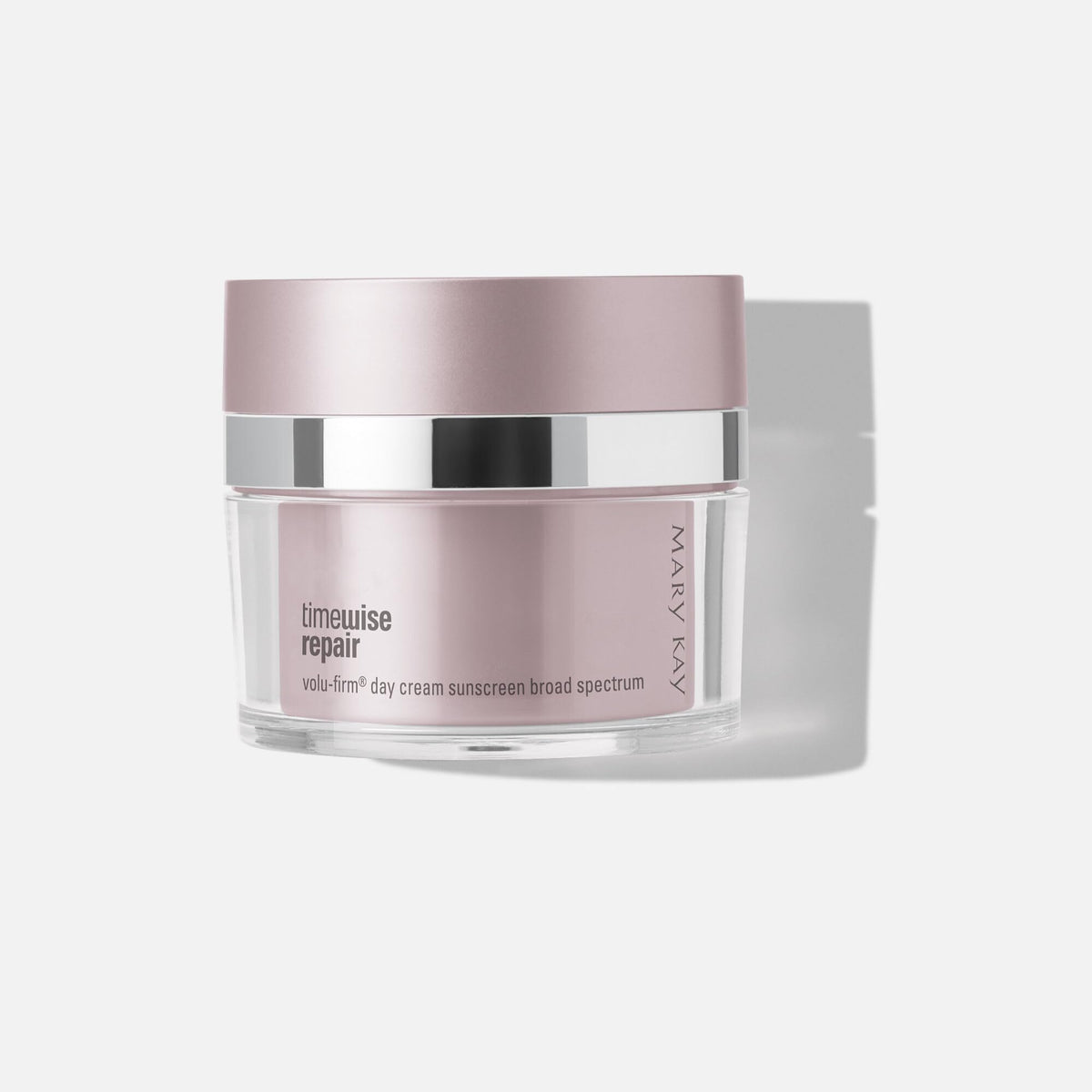 Mary Kay TimeWise Repair Volu-Firm Day Cream SPF 30 jar demonstrates silky texture and daily SPF protection.