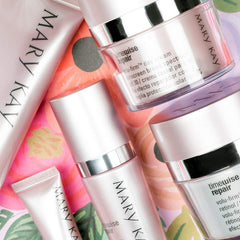 Mary Kay TimeWise Repair Volu-Firm Day Cream texture close-up highlights light hydration for makeup-ready skin.