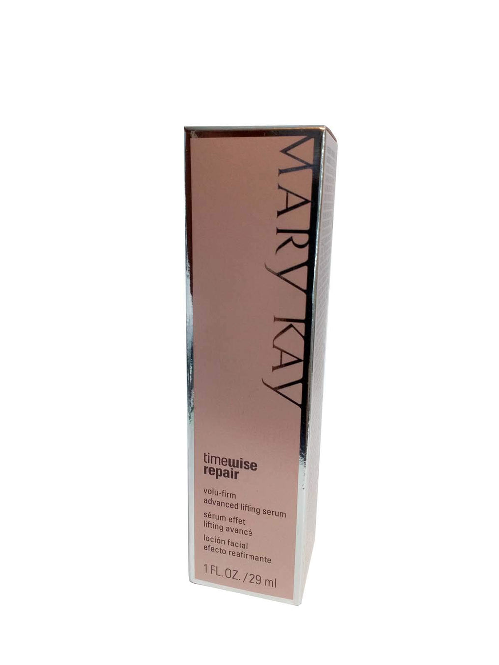 Mary Kay TimeWise Repair Volu-Firm serum bottle promoting firmer-looking, hydrated skin.