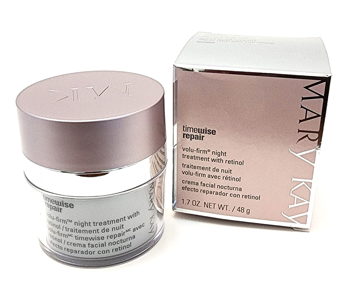 Mary Kay Timewise Volu-Firm Night Treatment retinol jar close-up for smoother, more even-toned skin
